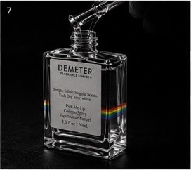 Liquid being poured into a Demeter fragrance bottle