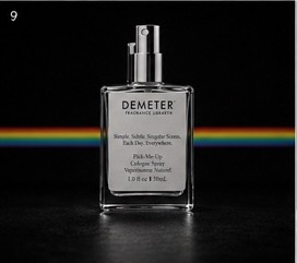 Demeter bottle standing above a horizontal spectrum line